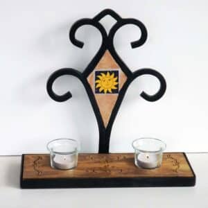 Wrought Iron wall sconce with sun & shelf