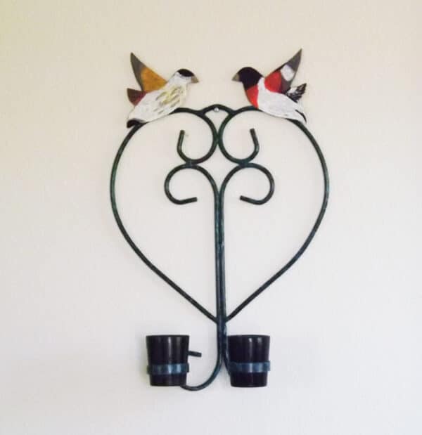 Wrought Iron Heart Scroll Candleholder with Birds